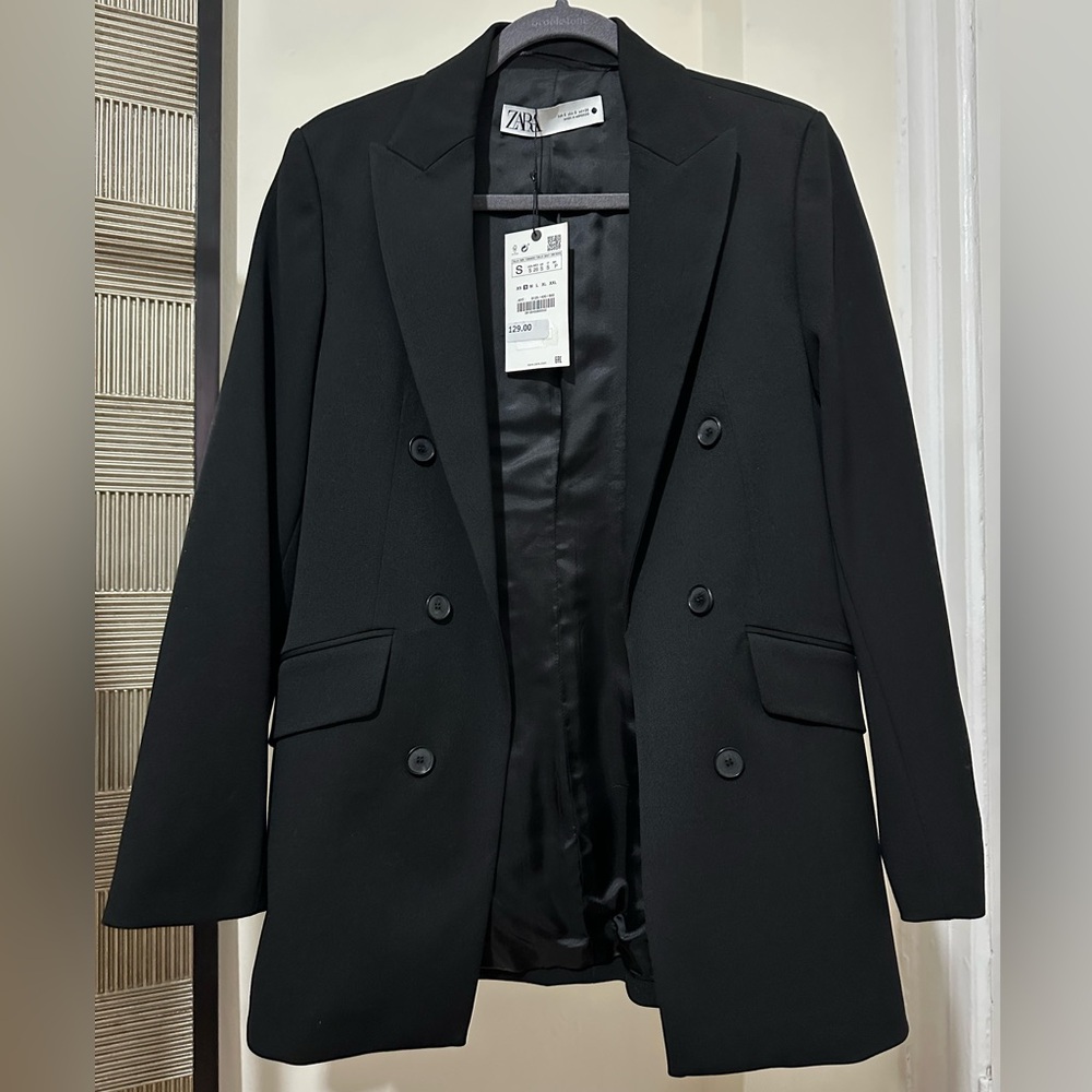 Zara Black Double breasted Blazer open front